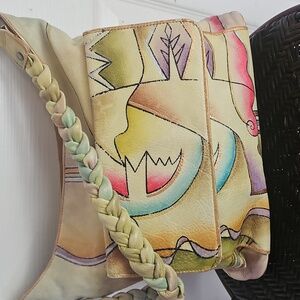 Magnifique leather bag vintage hand painted Desert design southwest
